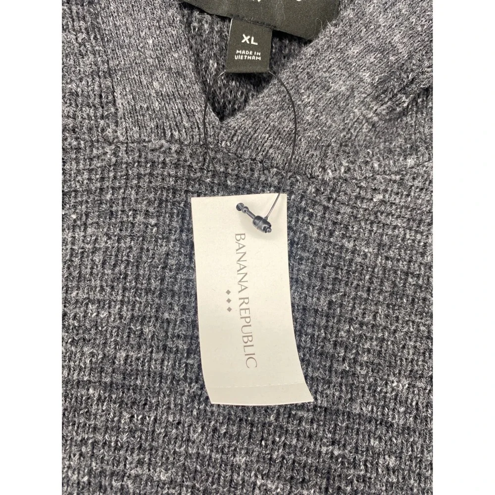 Banana Republic Hoodie Sweater Mens XL Gray Waffle Knit Pullover Recycled New